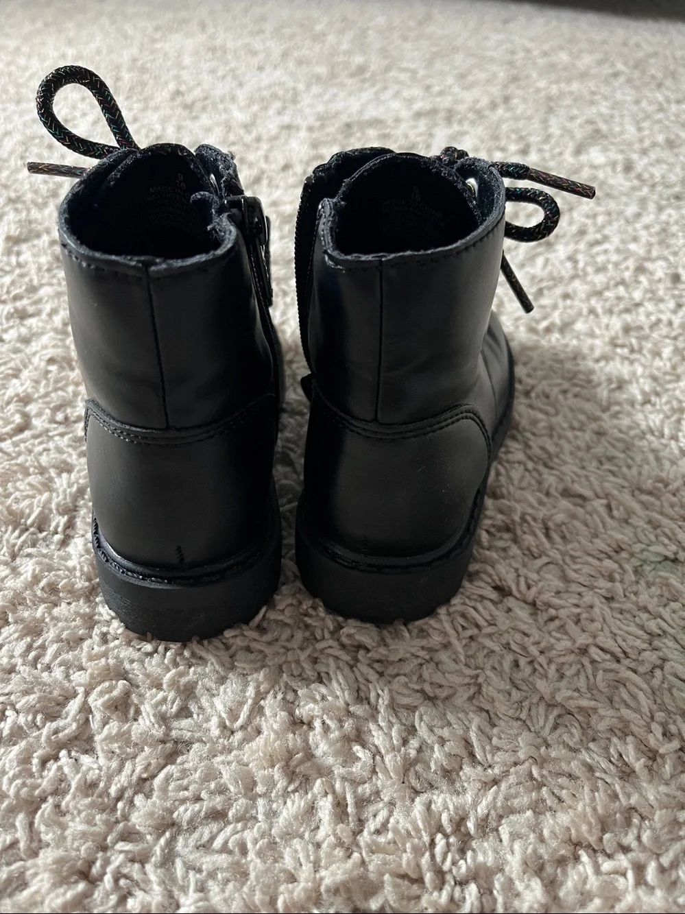 Old Navy Black Lace-Up Kids Combat Boots with Multicolor Laces
